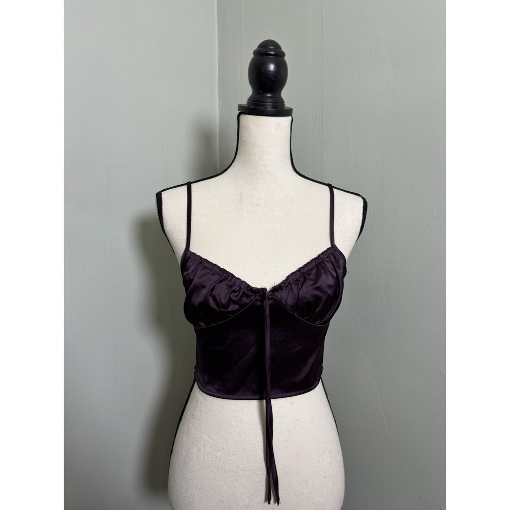 Forever 21 Purple Satin Bustier Crop Top Ruched Whimsigoth Dark Romantic S